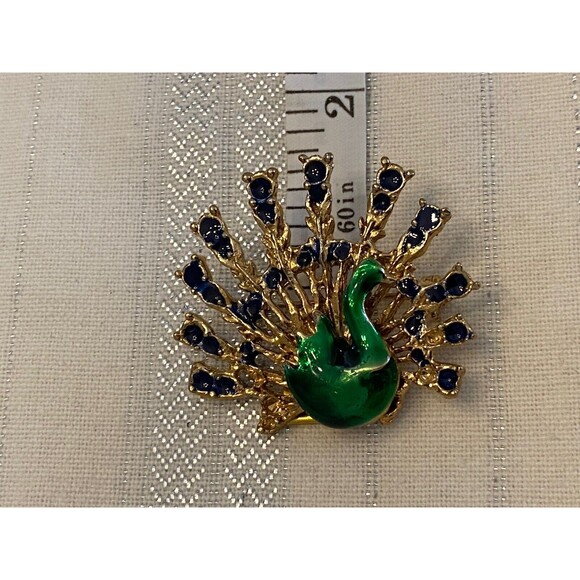Rare Vintage Peacock Brooch Pin Green Dark Blue Enamel 1.5” - Picture 7 of 8